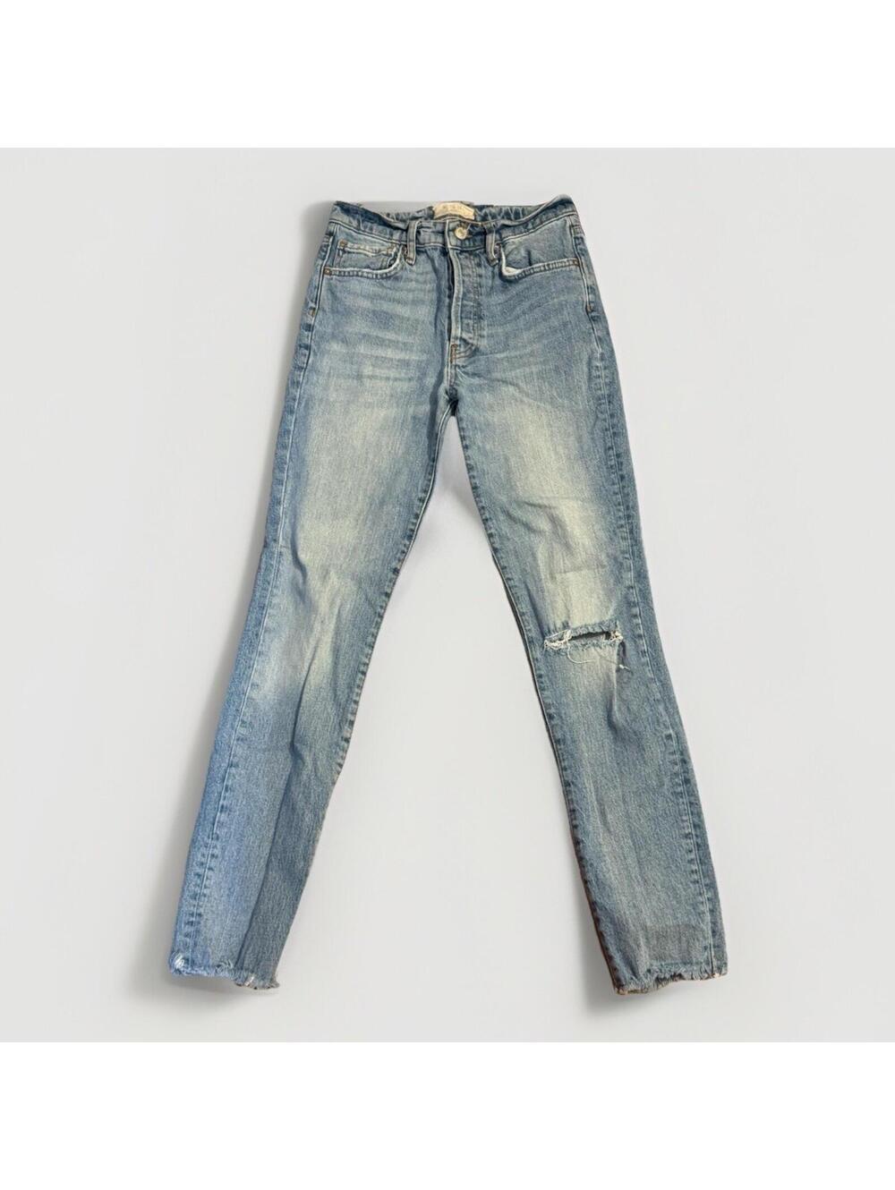 We The Free People Blue Cotton Raw Hem Distressed Skinny Jeans size 26